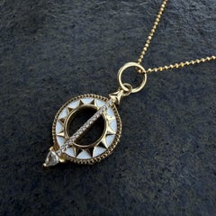 Monica Rich Kosann Sundial Diamond Enamel Pendant Chain Necklace 18k gold 6.3g
