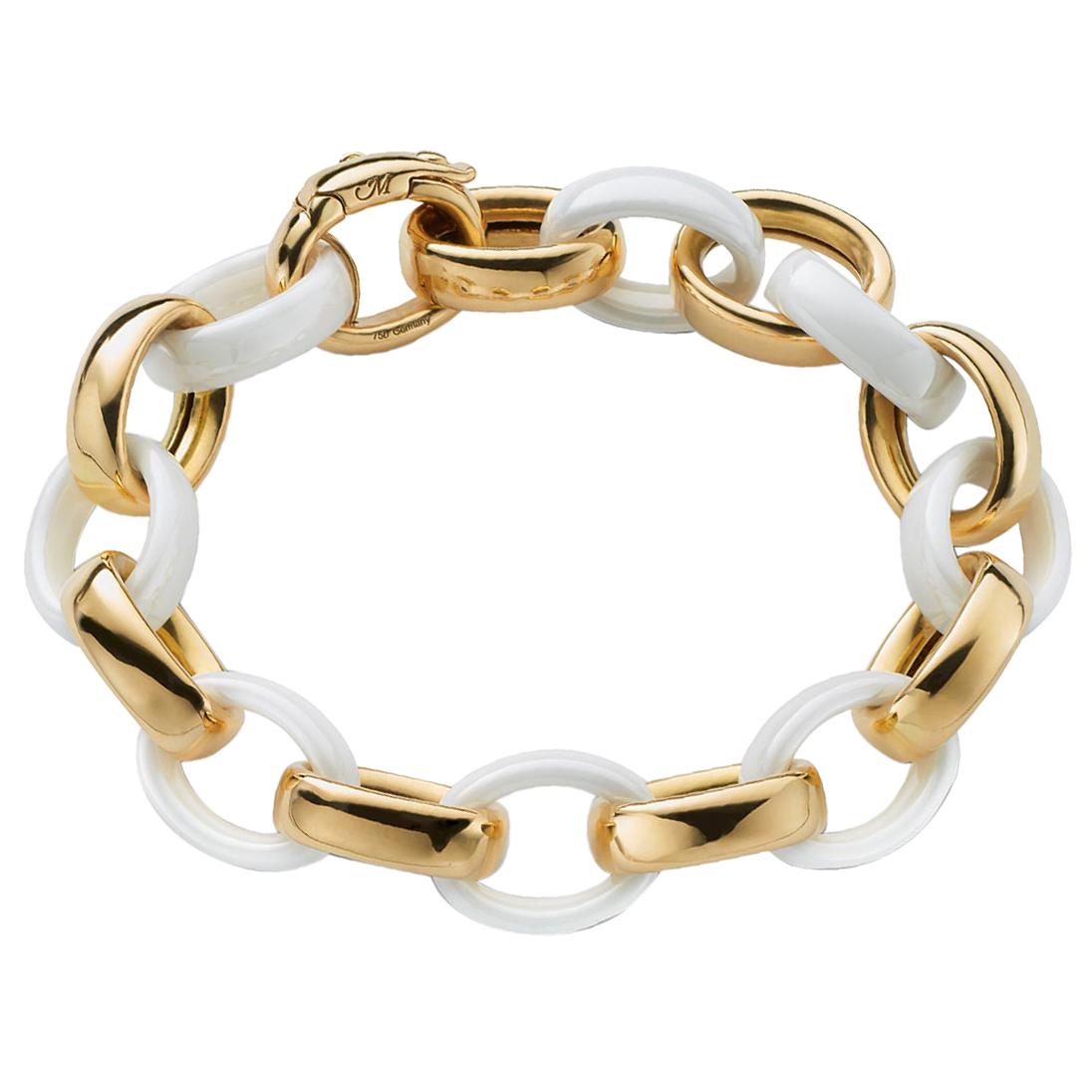 Monica Rich Kosann Bracelet à maillons XL Marilyn en céramique blanche et or jaune 18 carats