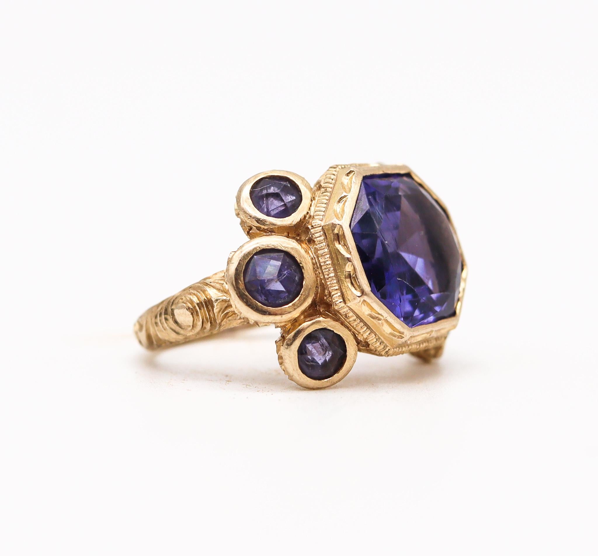 Monica Rossi Milan for Anaconda Cocktail Ring 19Kt Yellow Gold 5.79 Cts Iolites For Sale 1
