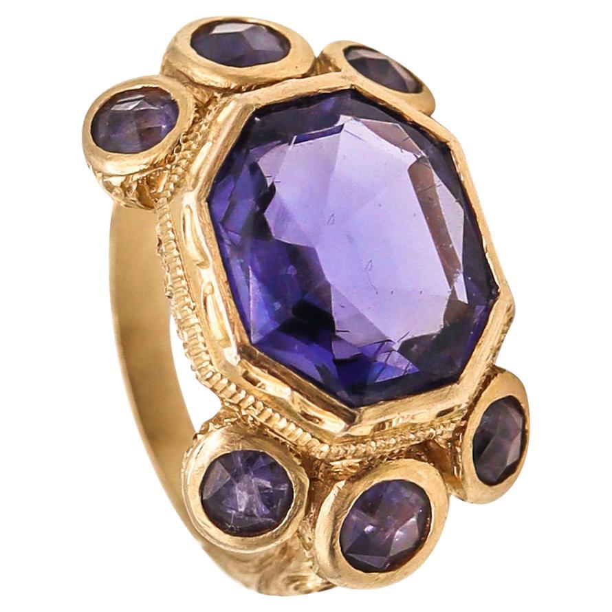 Monica Rossi Milan for Anaconda Cocktail Ring 19Kt Yellow Gold 5.79 Cts Iolites For Sale