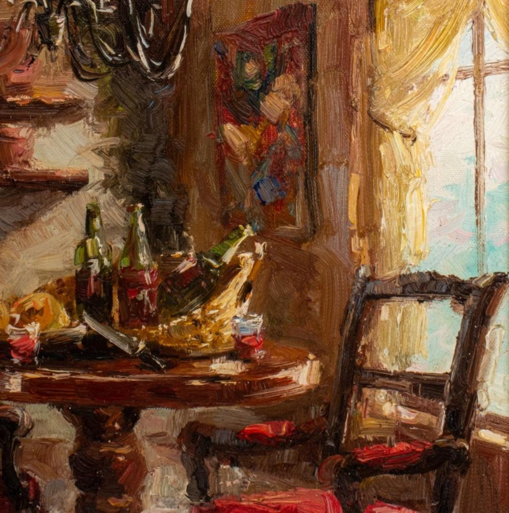 20th Century Monica Signed Impressionistic Interior Scene Oil