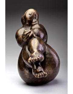 "Wiggle My Toes AP/12" Bronze sculpture of a curvy woman with crossed legs 