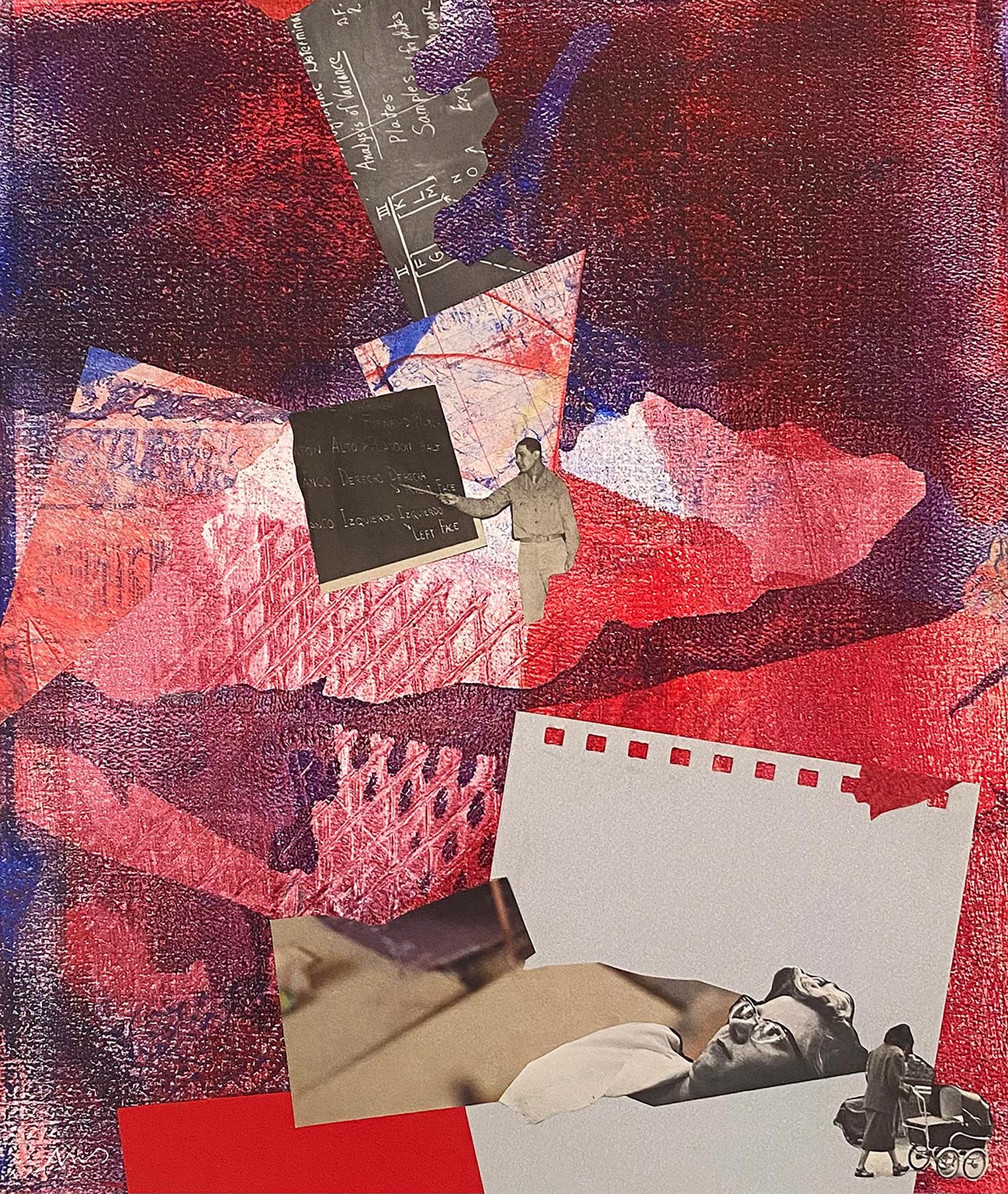 "Acquiesce", Abstract Collage, Red, Black, Monotypes, Mixed Media