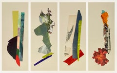 Monica DeSalvo - "Cairns", Abstracto, Rojo, Verde, Azul, Amarillo, Plata, Collage, Técnica mixta, 2025 "Cairns", Abstracto, Rojo, Verde, Azul, Amarillo, Plata, Collage, Técnica mixta, 2025