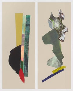"Cairns", Abstrait, Rouge, Vert, Bleu, Jaune, Silver, Collage, Mixed Media