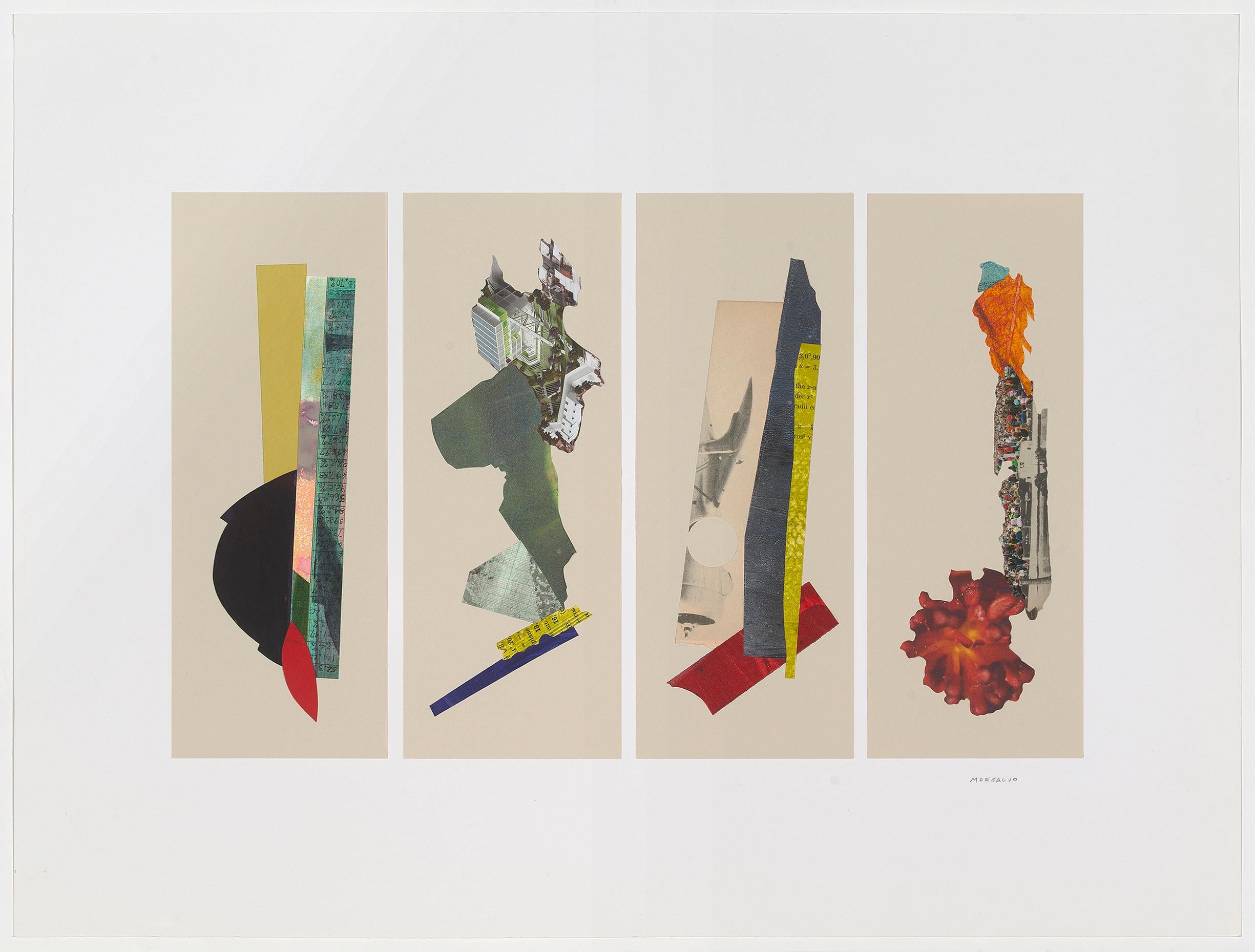 "Cairns", Abstrait, Rouge, Vert, Bleu, Jaune, Silver, Collage, Mixed Media, 2025