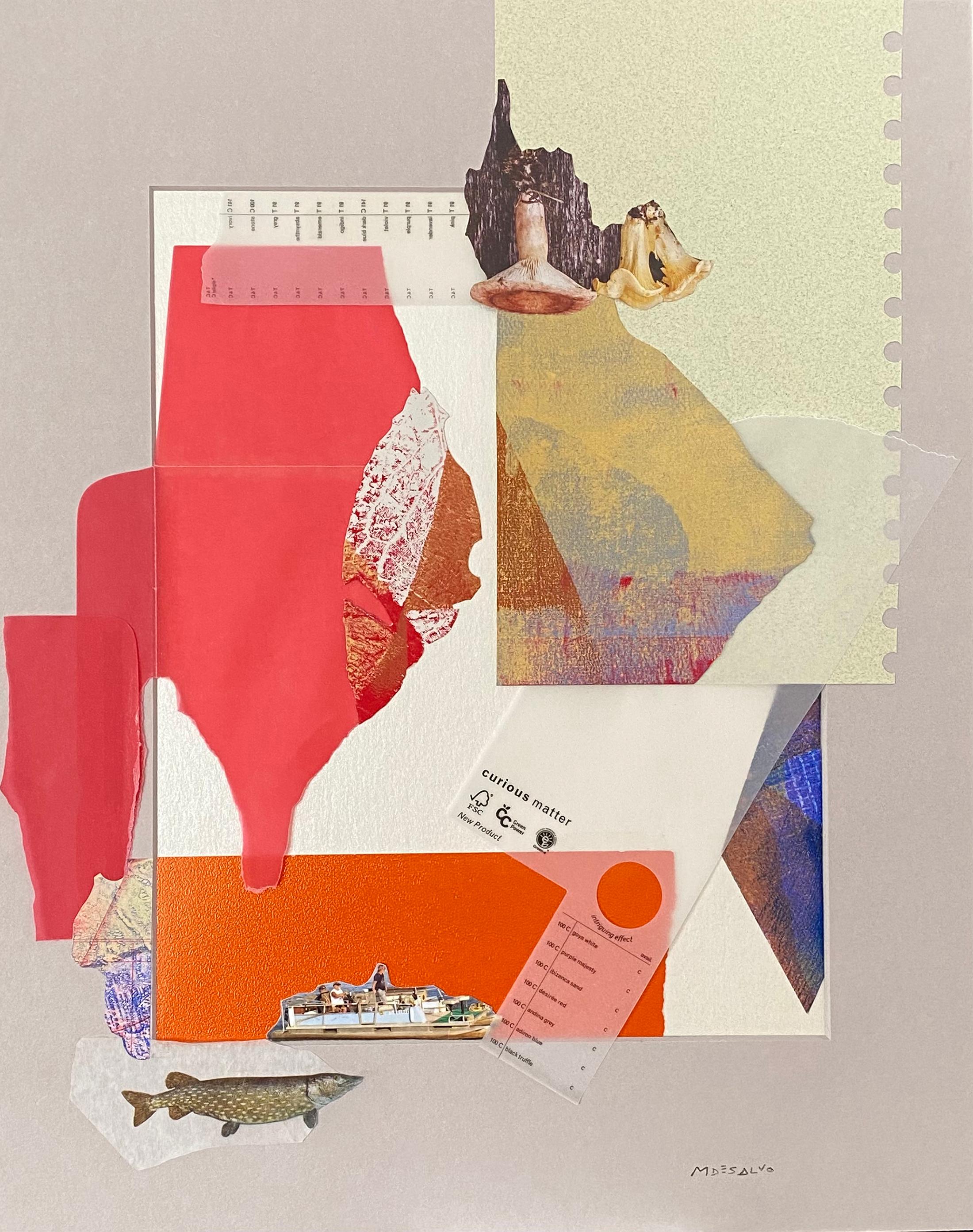 "Curious Matter", Abstract Collage, Red, Green, Blue, Monotypes, Mixed Media