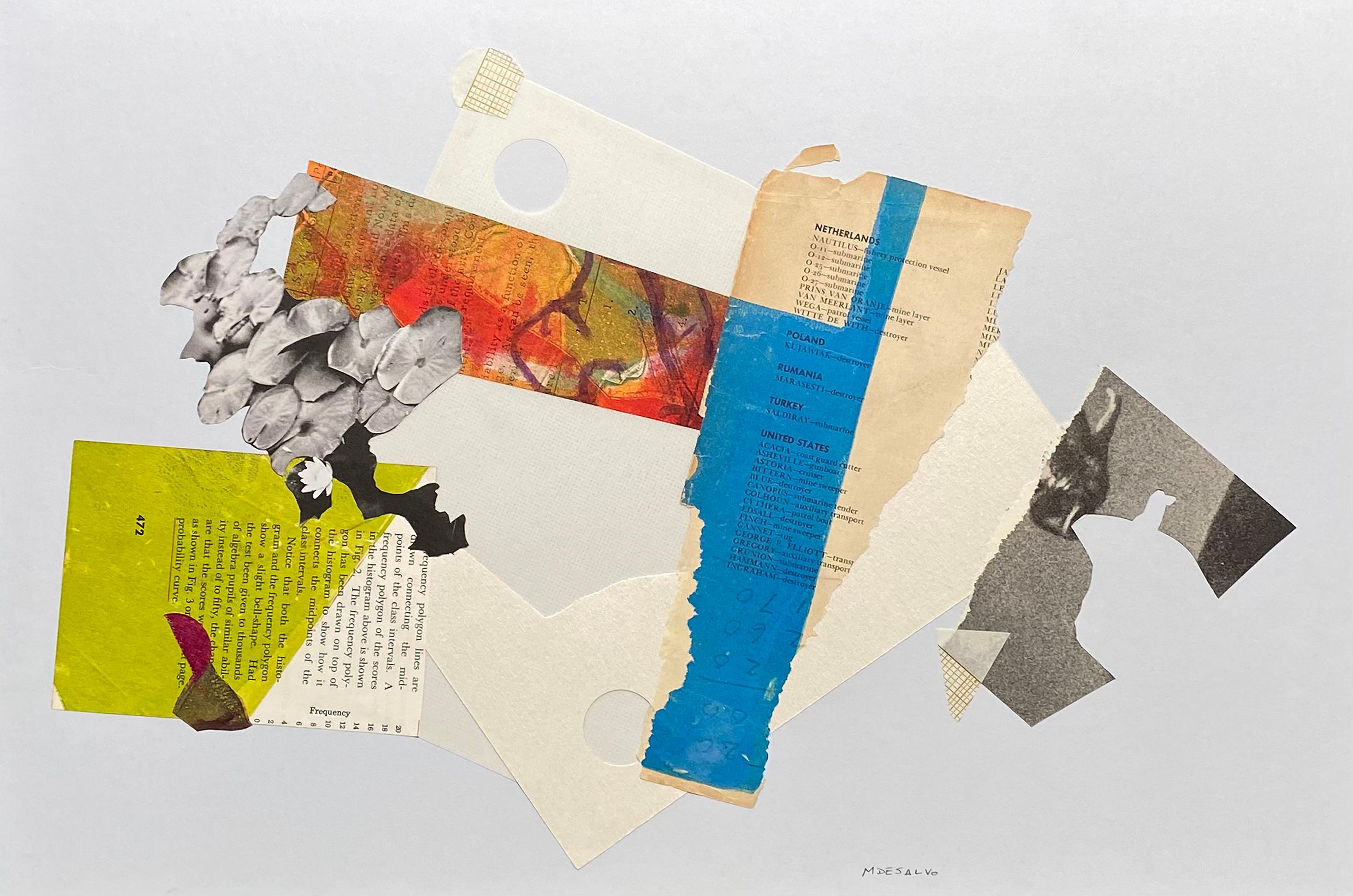 "Fallen Dream", Minimalist Abstract Collage, Blue, Green, Red, Mixed Media - Mixed Media Art by Monica DeSalvo