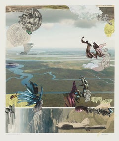 "It's nature leaving you alone", Contemporary Landscape, Blue, Green, Collage