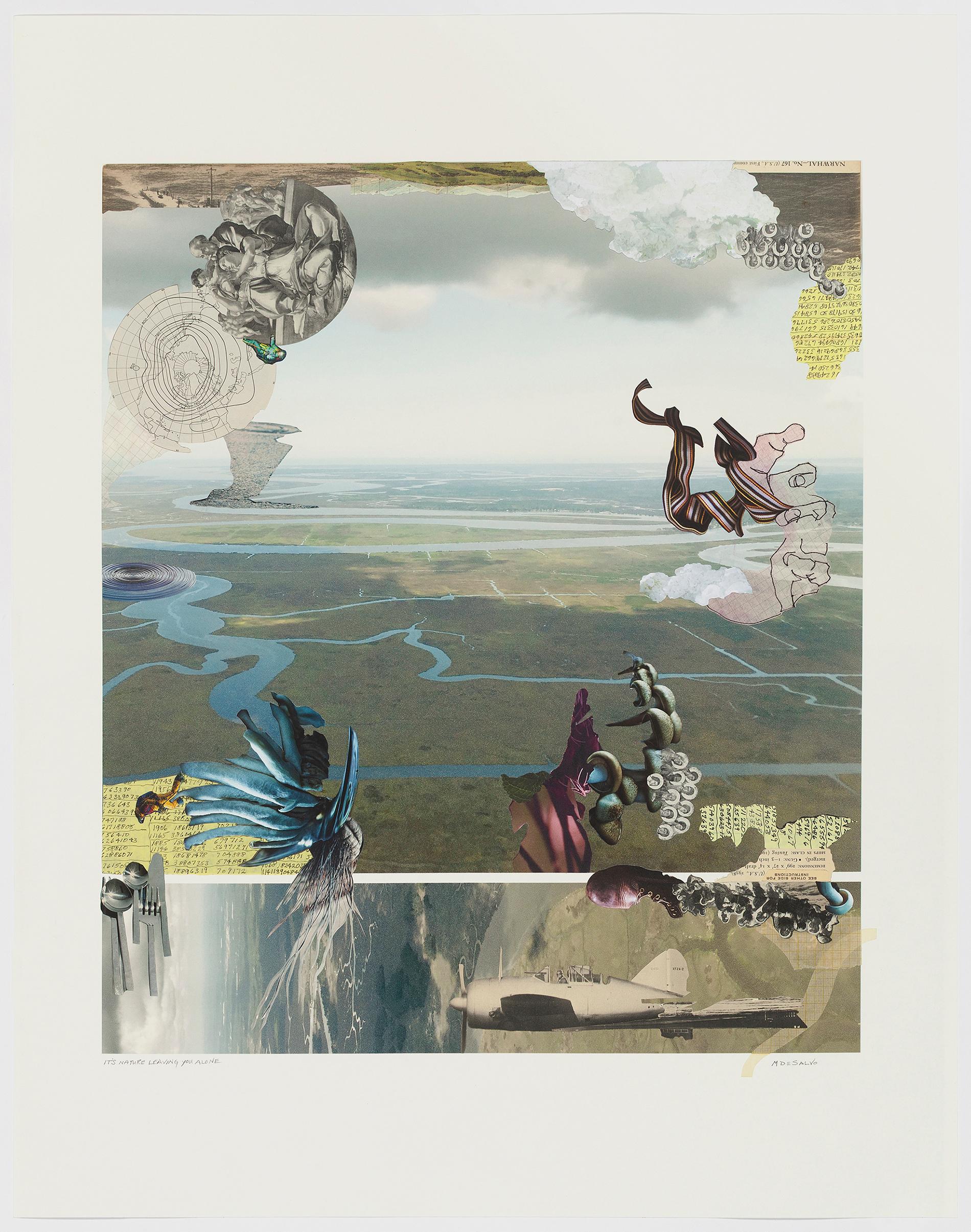 "It
s nature leaving you alone", Contemporary Landscape, Blue, Green, Collage - Mixed Media Art by Monica DeSalvo