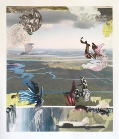 "It
s nature leaving you alone", Surreal Landscape, River, Blue, Green, Collage