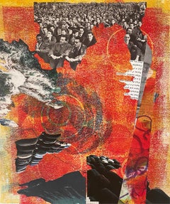 "Multiplication, Division", Abstract Collage, Red, Black, Monotypes, Mixed Media