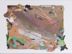 "Space Junk", Abstract, Surreal, Peach, Collage, Monotype, Mixed Media, 2023