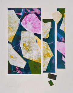 "Stream of Cobbleness", Astratto, Rosa, Blu, Monoprint, Collage, Tecnica mista
