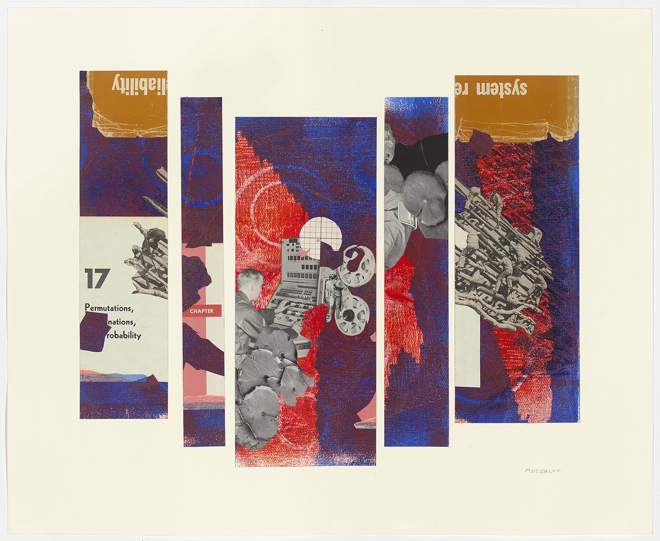 "System Liability", Abstract Collage, Red, Purple, Acrylic Monotype, Mixed Media