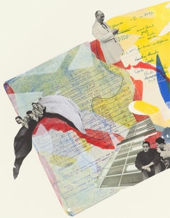 "The Bystanders", Abstrakte Collage, Rot, Gelb, Blau, Monotypie, Mischtechnik