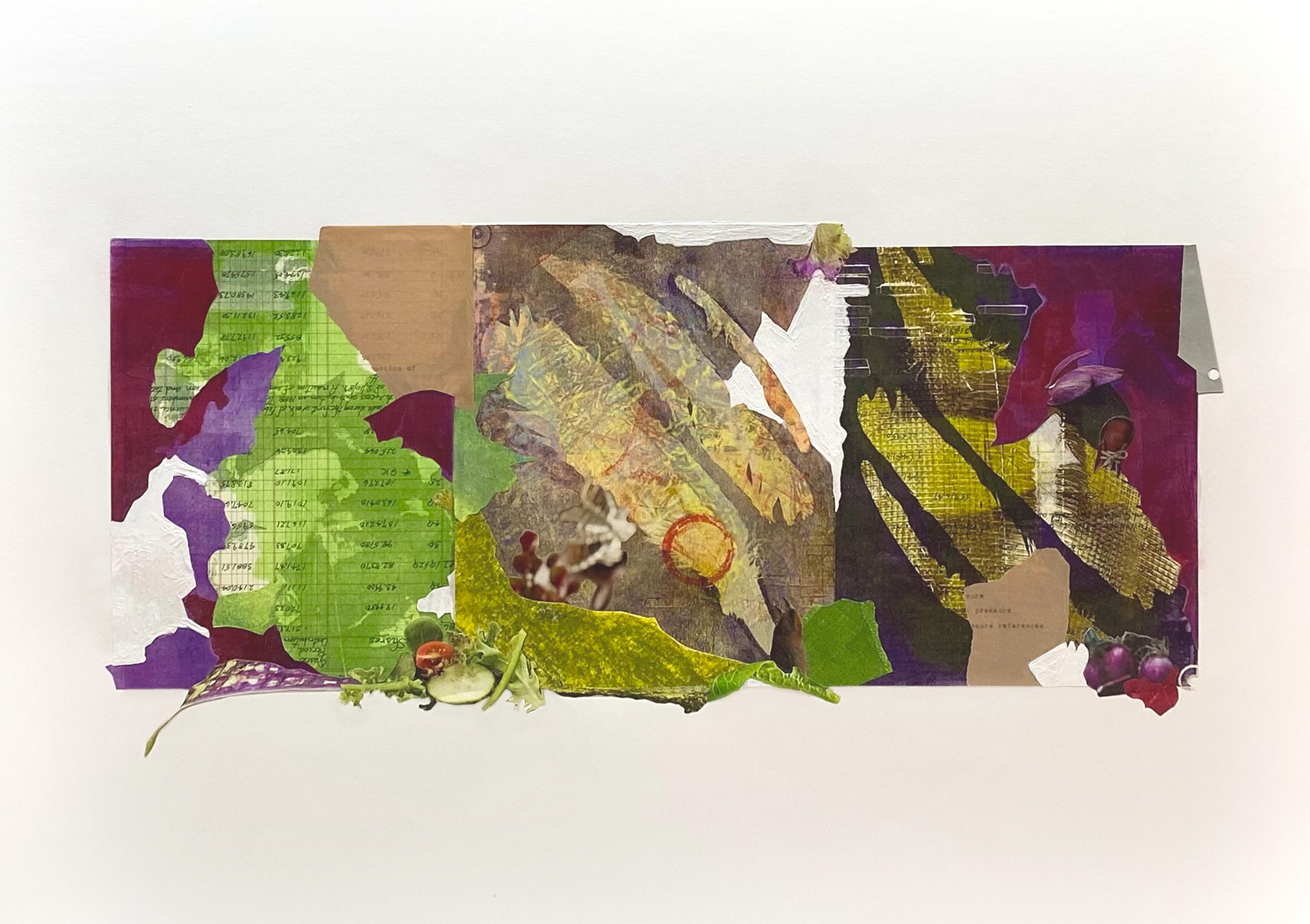 "El fin de las sumas", Abstracto, Verde, Amarillo, Monotipo, Collage, Técnica mixta, 2023