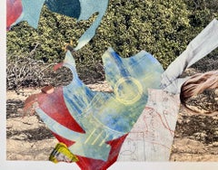 "Up Sun Down", Surreal, Abstract Landscape, Desert, Blue, Mixed Media Collage