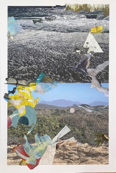 "Up Sun Down", Surreal, Abstract, Landscape, Desert, Mixed Media Collage, 2024