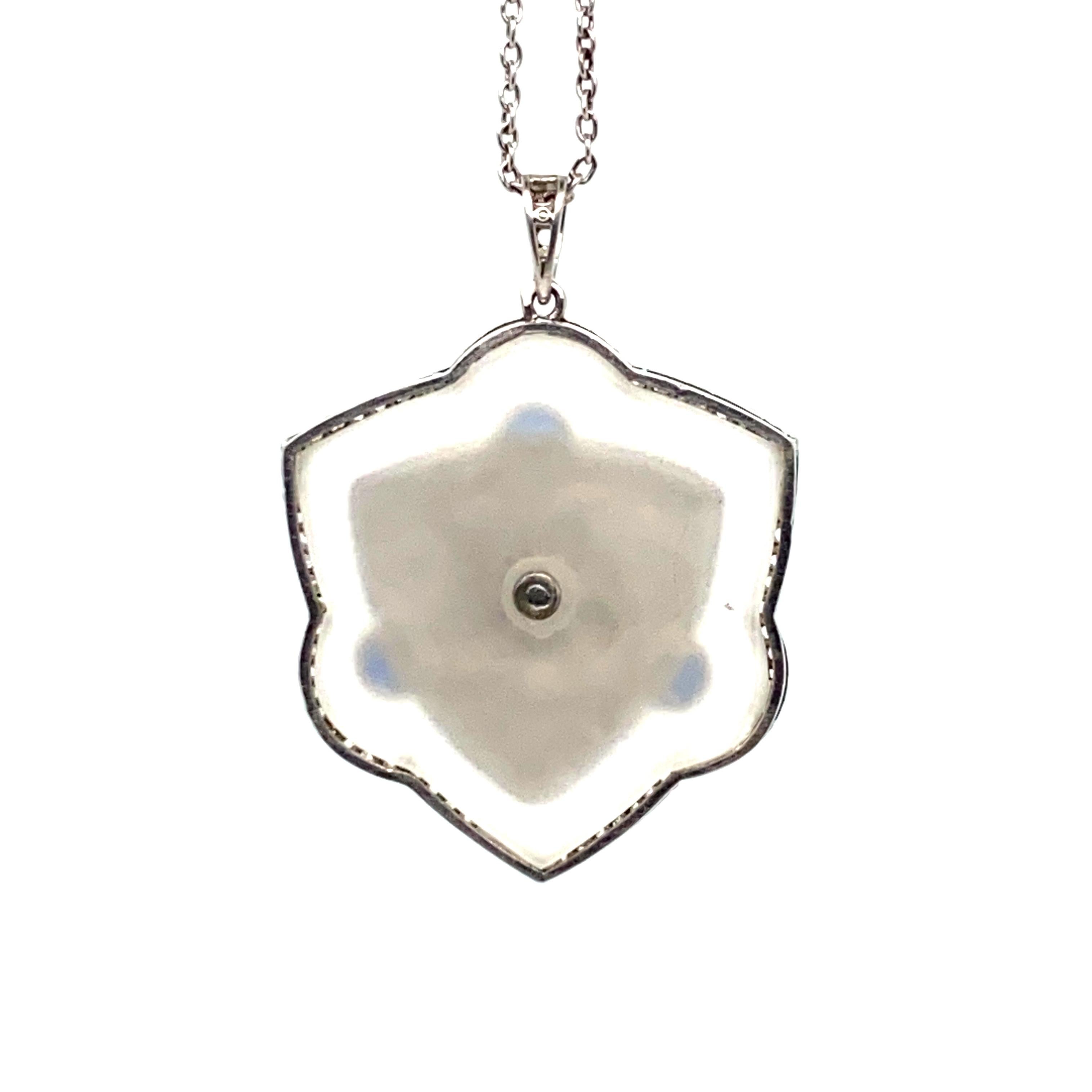 Art Nouveau Monier French Romantic Platinum, Rock Crystal, Diamond and Sapphire Pendant For Sale