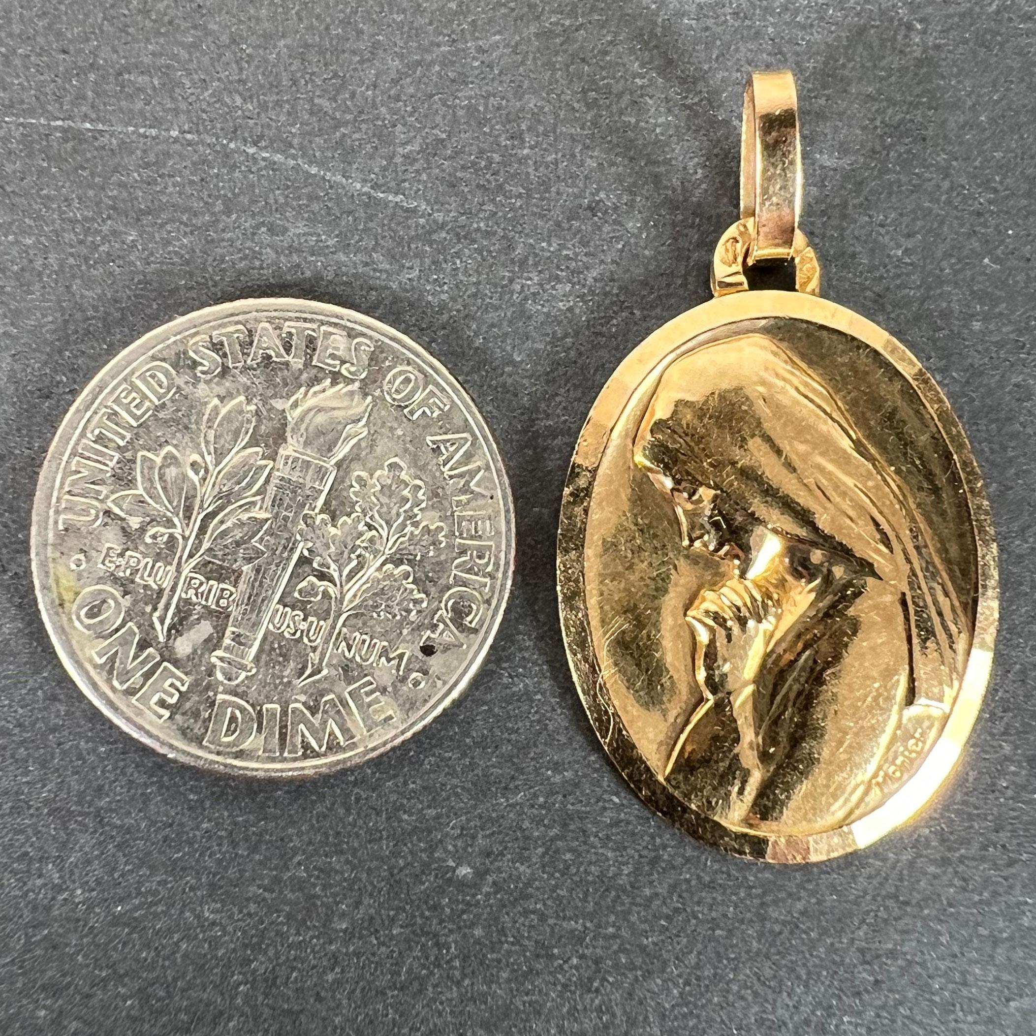 Monier Perriat French Virgin Mary Oval 18K Yellow Gold Pendant Medal For Sale 6