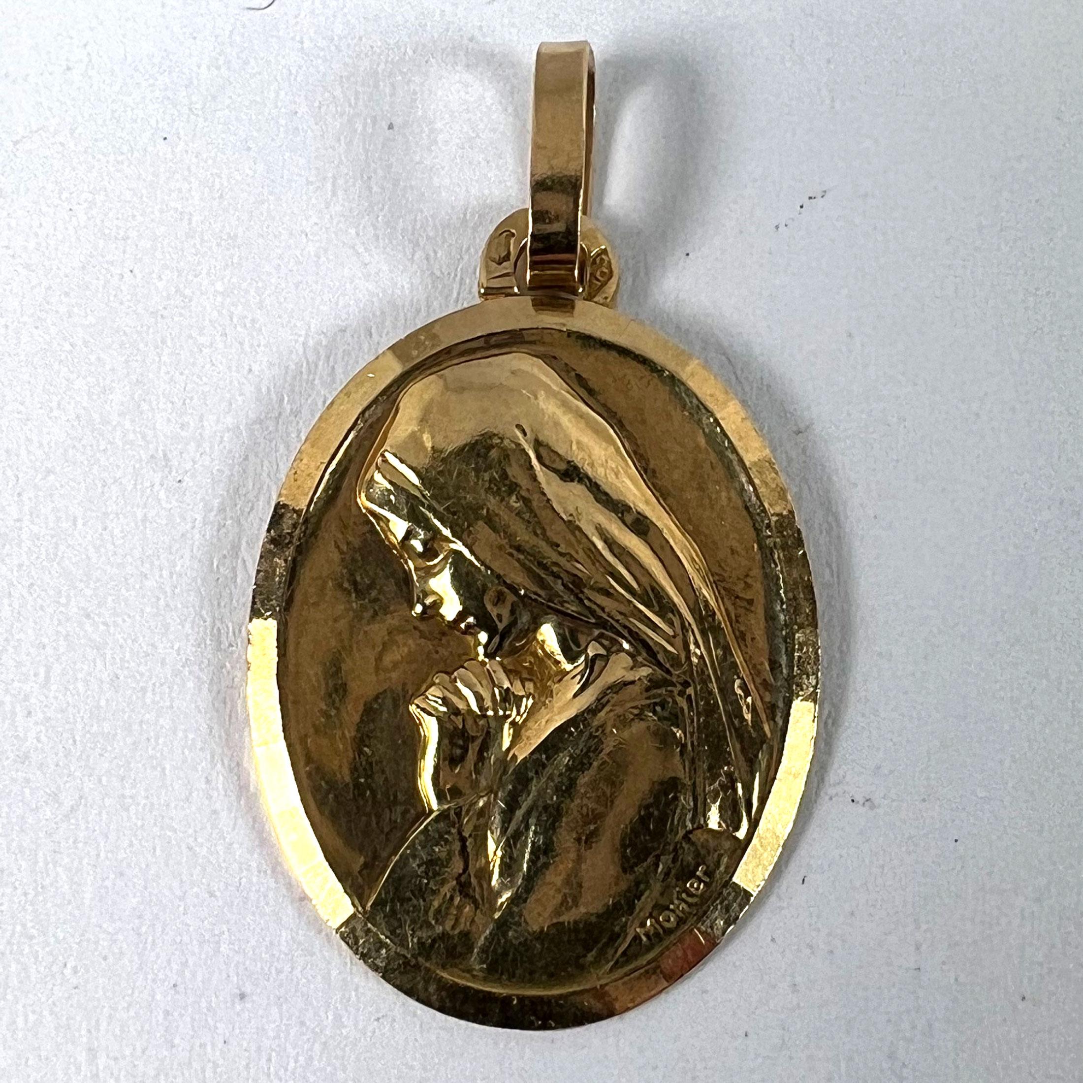 Monier Perriat French Virgin Mary Oval 18K Yellow Gold Pendant Medal For Sale 7