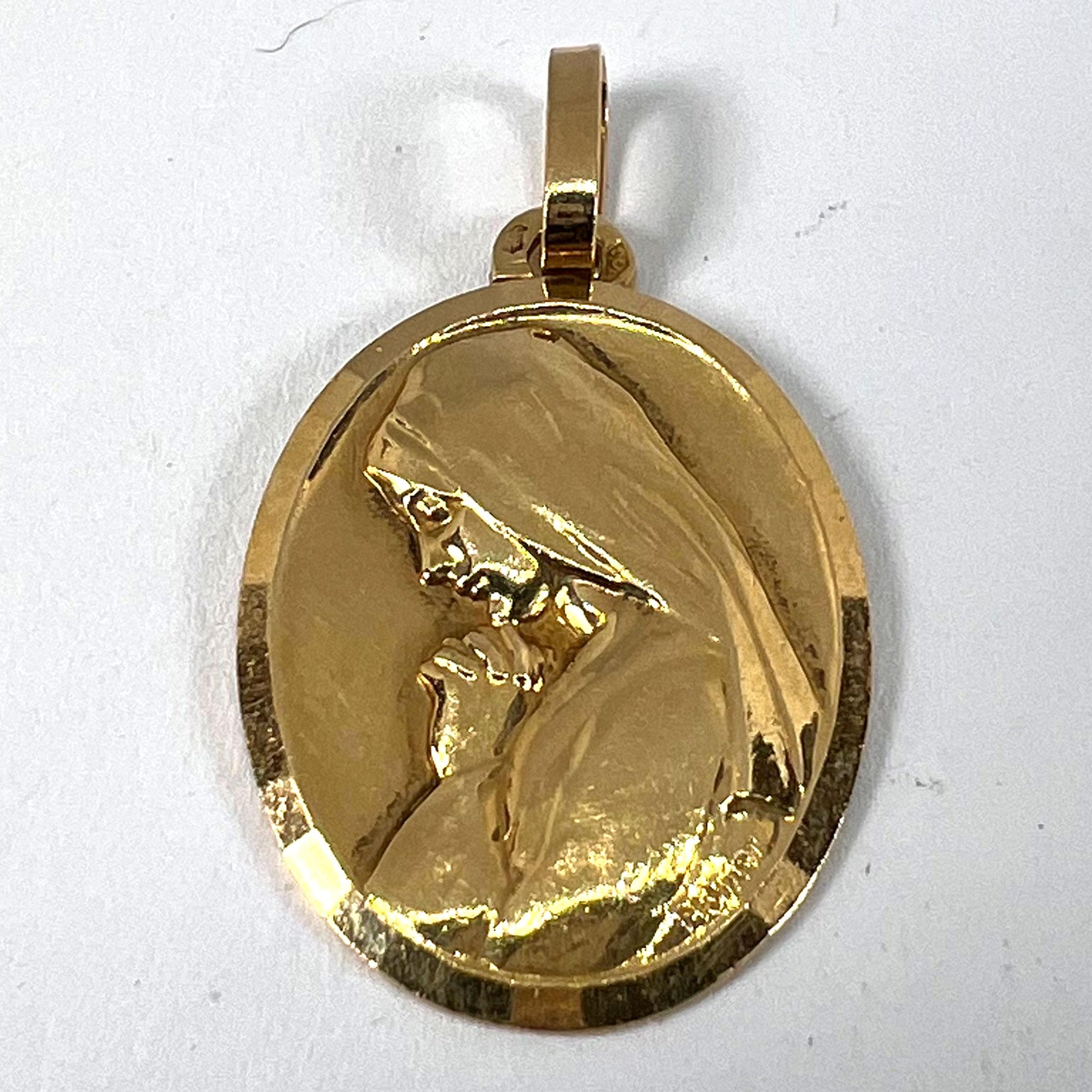 Monier Perriat French Virgin Mary Oval 18K Yellow Gold Pendant Medal For Sale 8