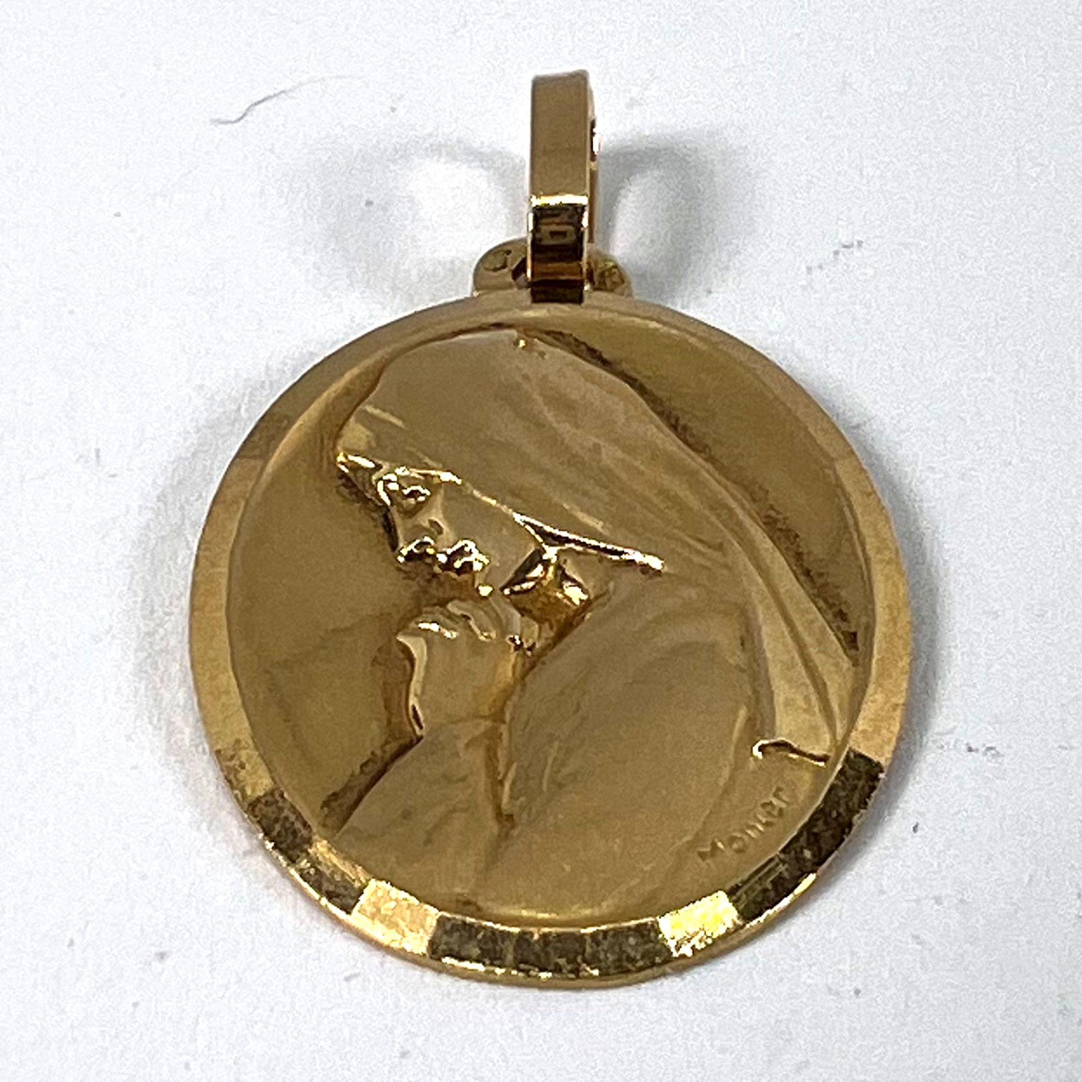 Monier Perriat French Virgin Mary Oval 18K Yellow Gold Pendant Medal For Sale 9