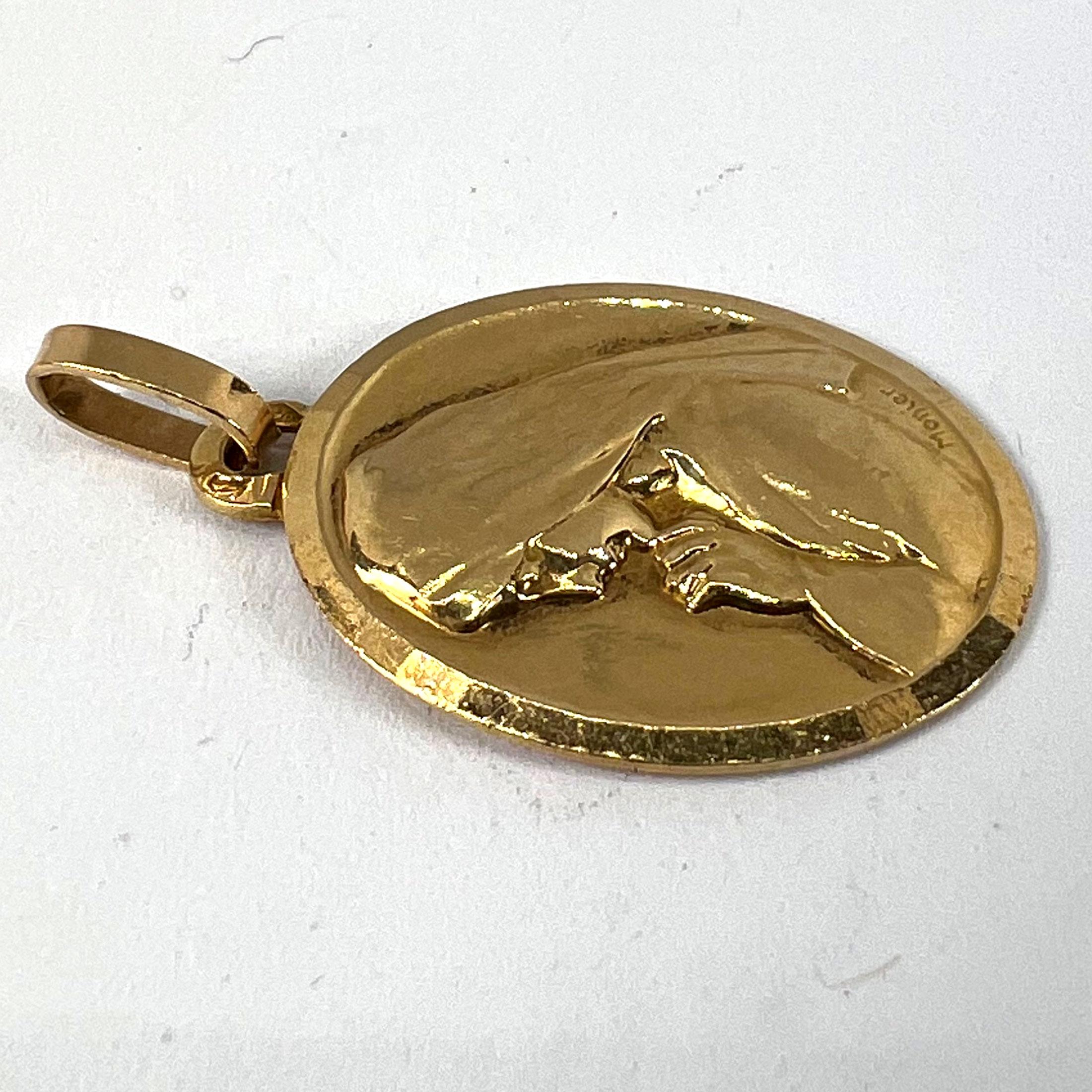 Monier Perriat French Virgin Mary Oval 18K Yellow Gold Pendant Medal For Sale 10