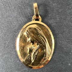 Medaglia con ciondolo ovale in oro giallo 18 carati Monier Perriat French Virgin Mary