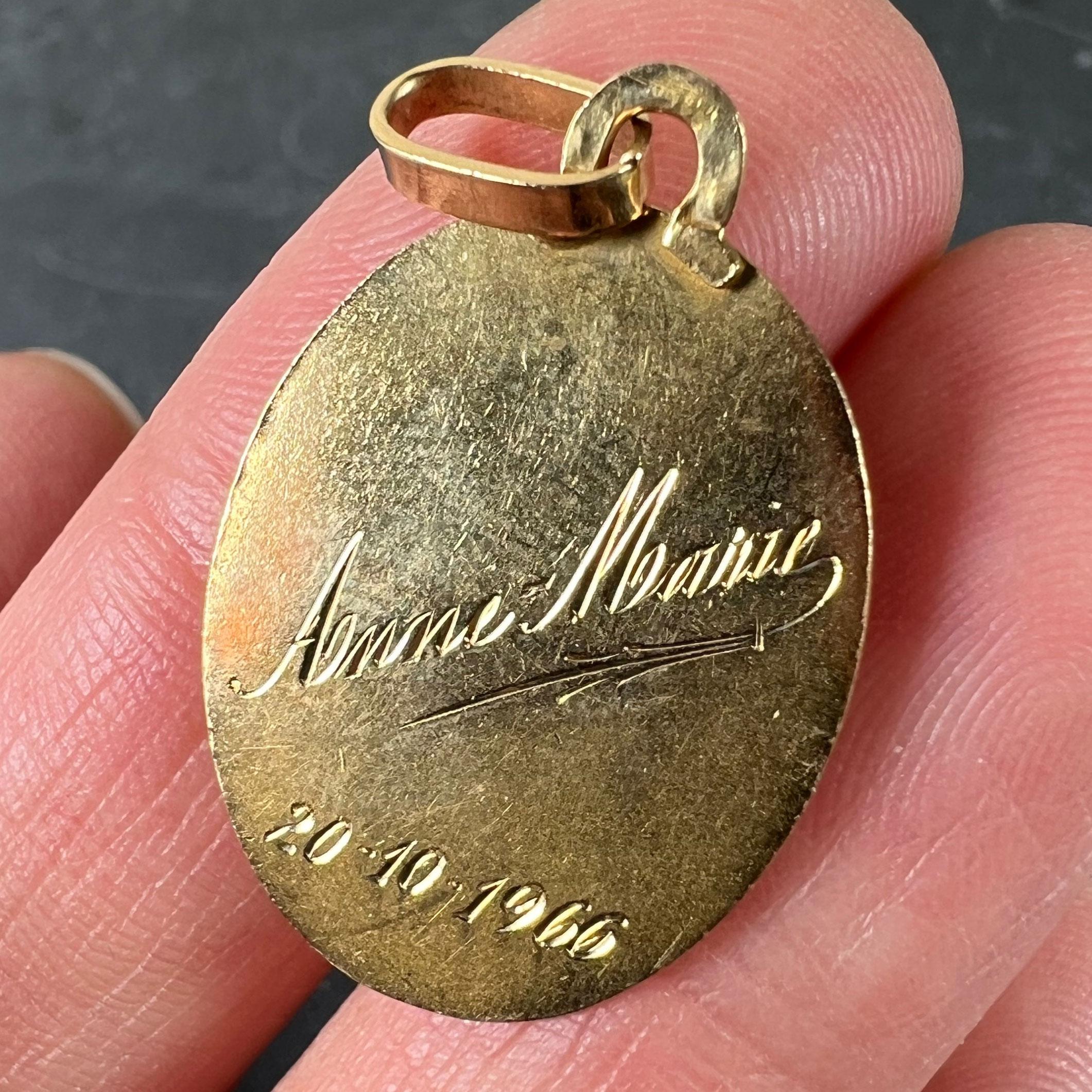 Monier Perriat French Virgin Mary Oval 18K Yellow Gold Pendant Medal For Sale 4