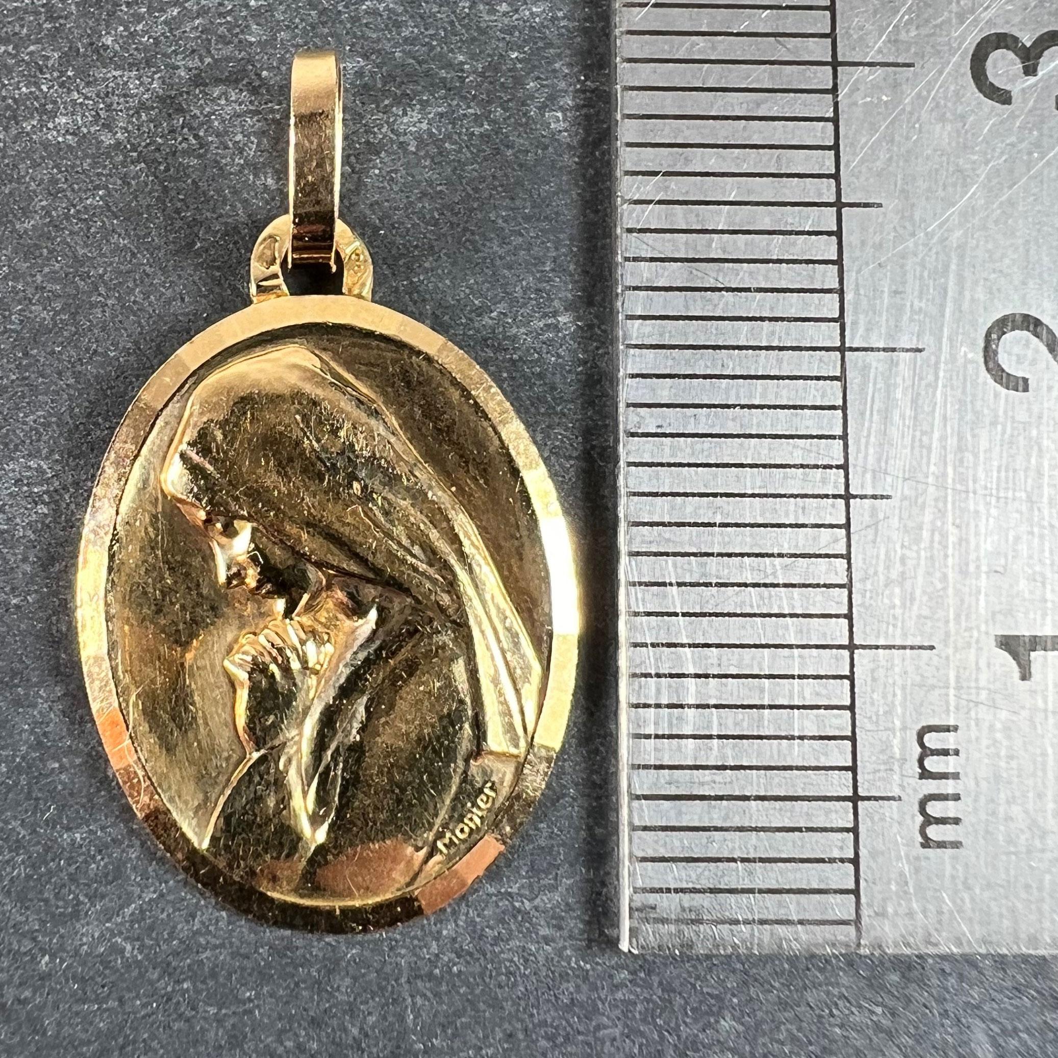 Monier Perriat French Virgin Mary Oval 18K Yellow Gold Pendant Medal For Sale 5