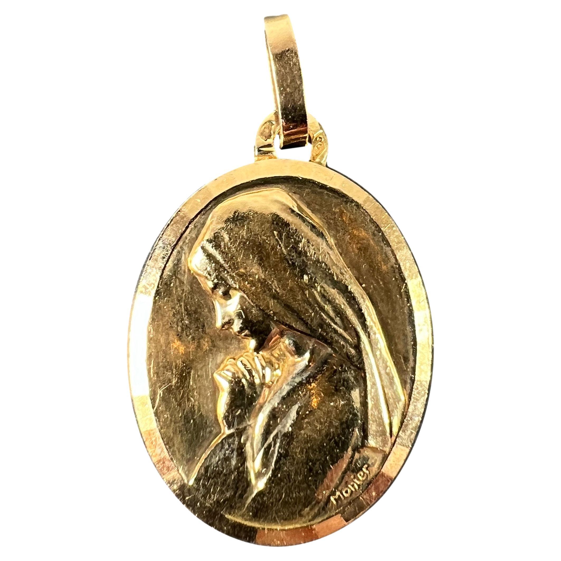 Monier Perriat French Virgin Mary Oval 18K Yellow Gold Pendant Medal