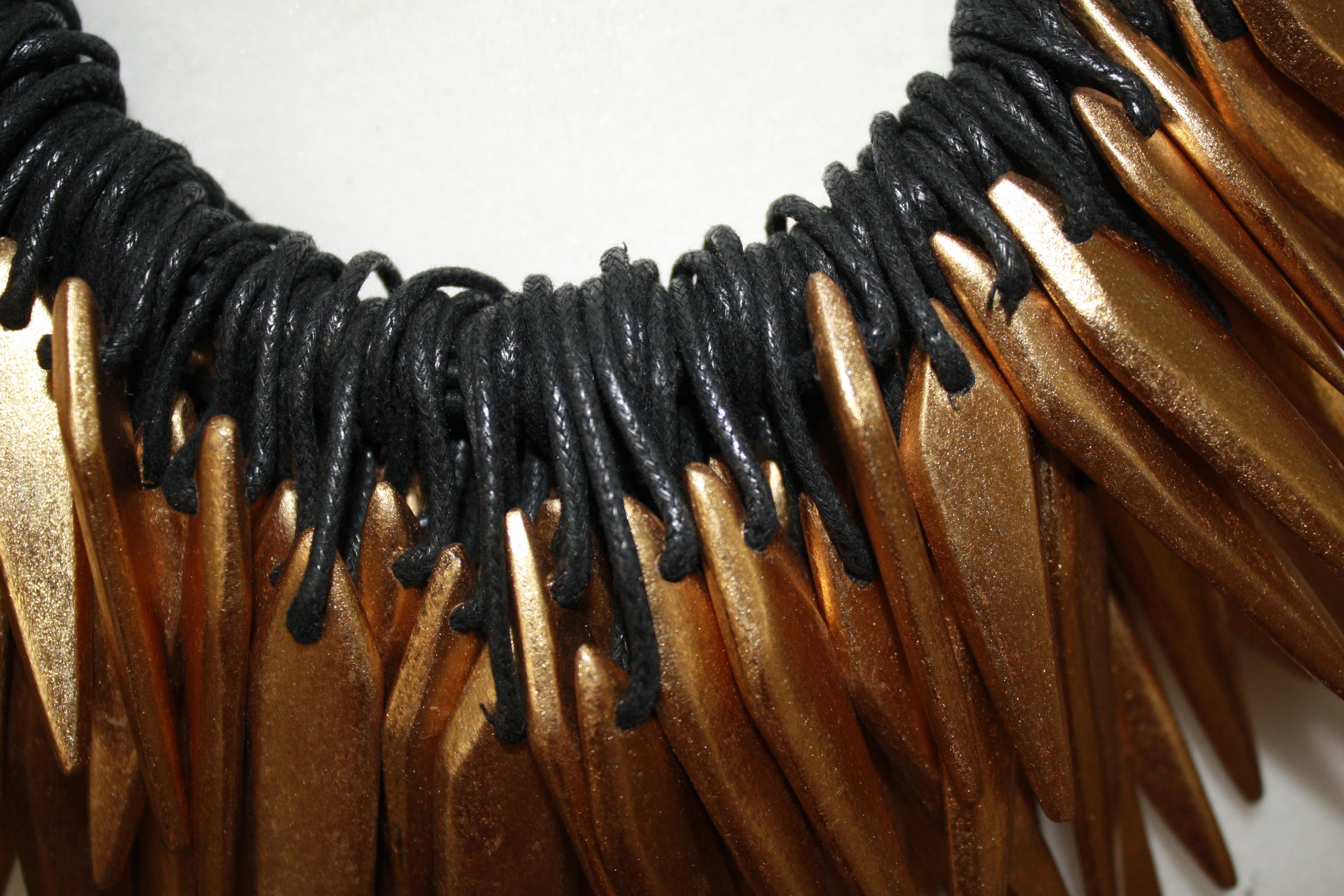 Monies Acacia Wood, Gold Foil and Leather Choker In New Condition In Virginia Beach, VA