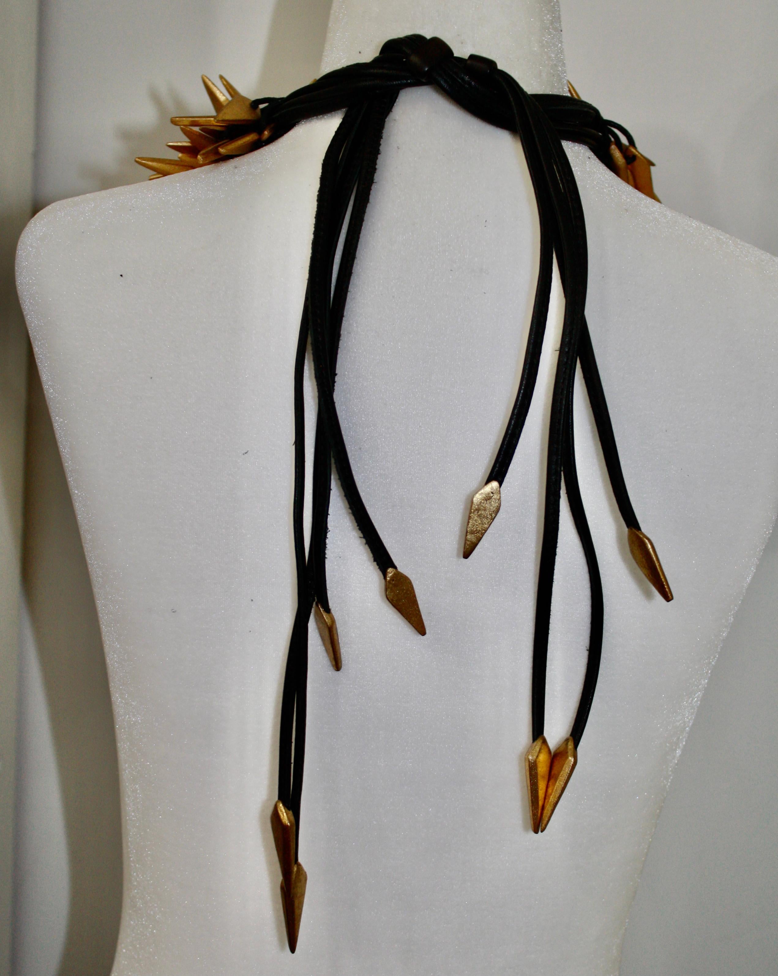 Women's or Men's Monies Acacia Wood, Gold Foil and Leather Choker