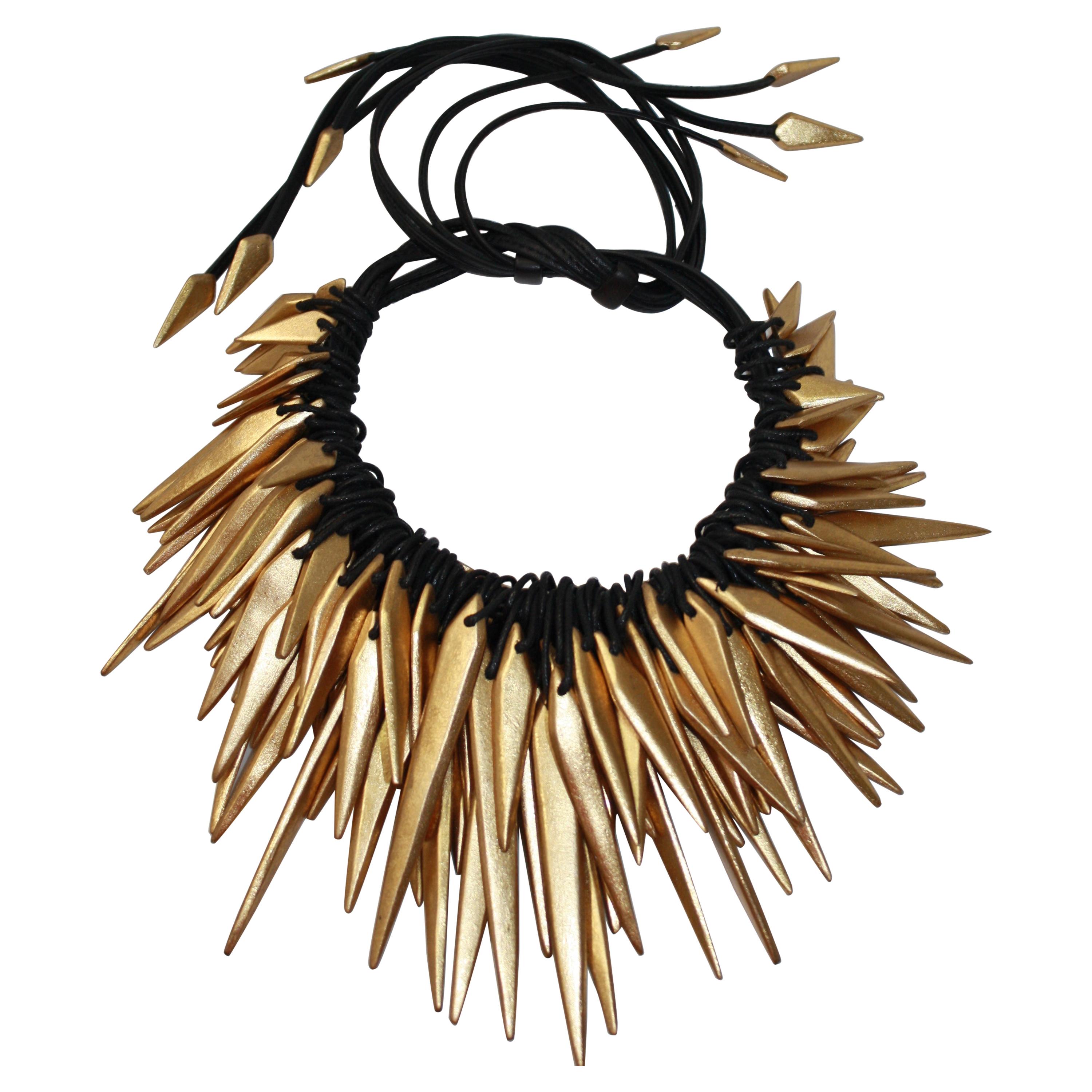 Monies Acacia Wood, Gold Foil and Leather Choker
