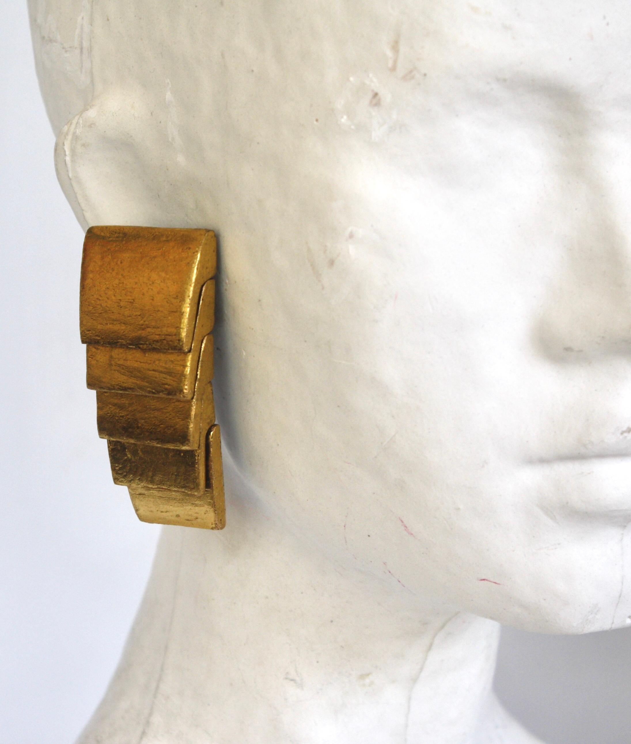 Monies Acacia Wood & Gold Foil Clip Earrings 1