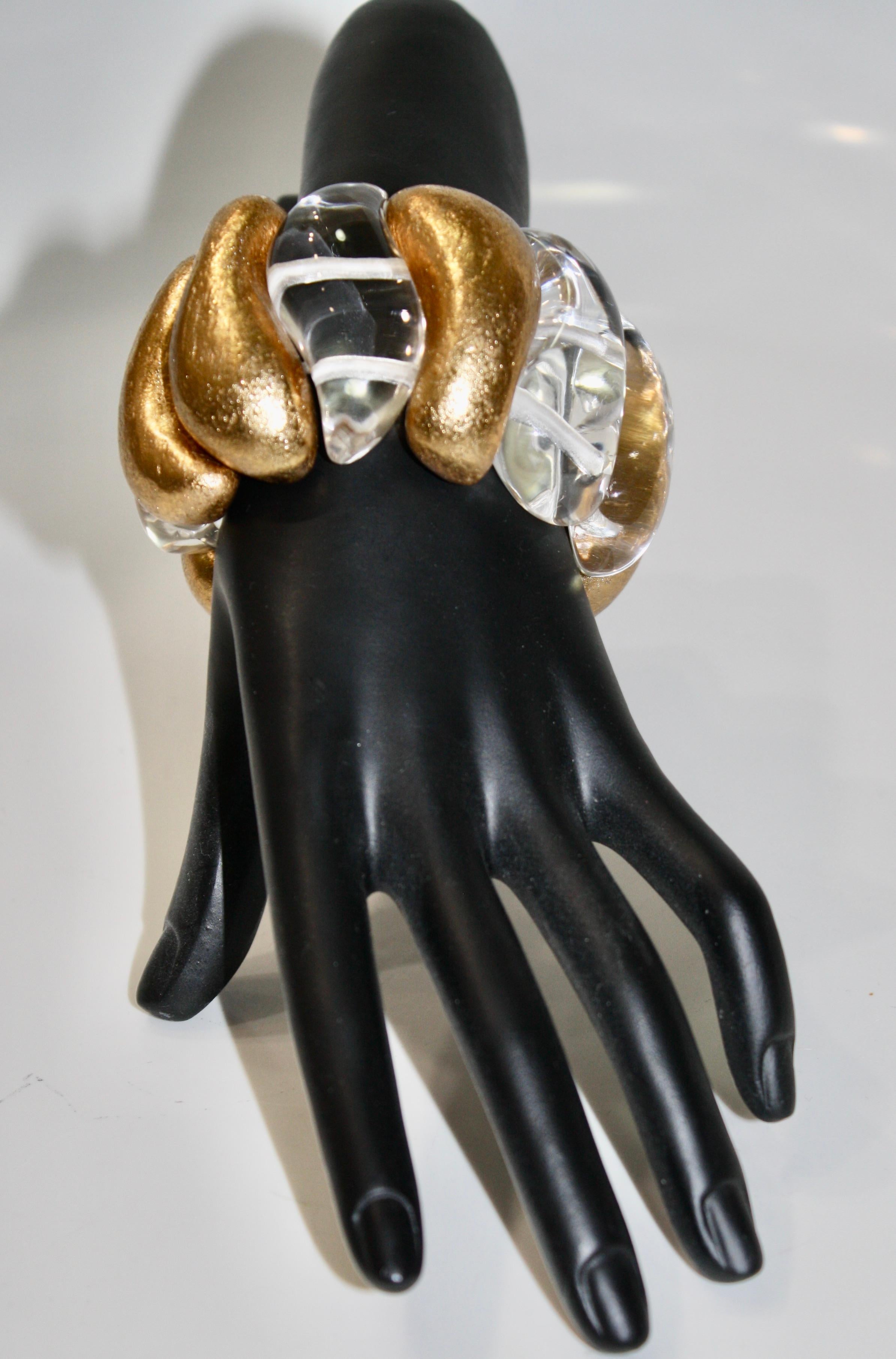 Women's or Men's Monies Acrylic and Acacia Gold Foil Bracelet For Sale