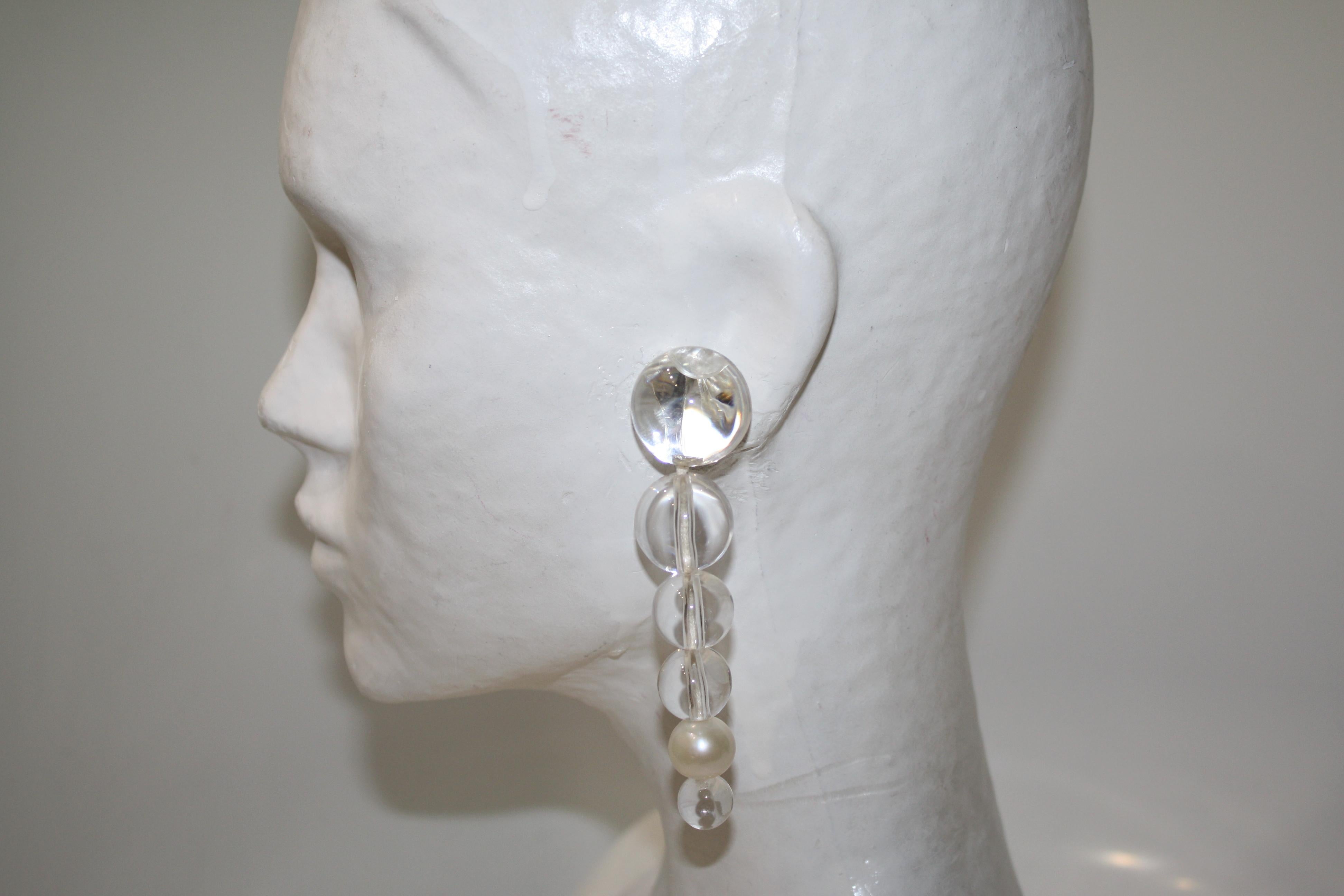 Monies Acrylic and Fresh Water Pearl Earrings  In New Condition In Virginia Beach, VA