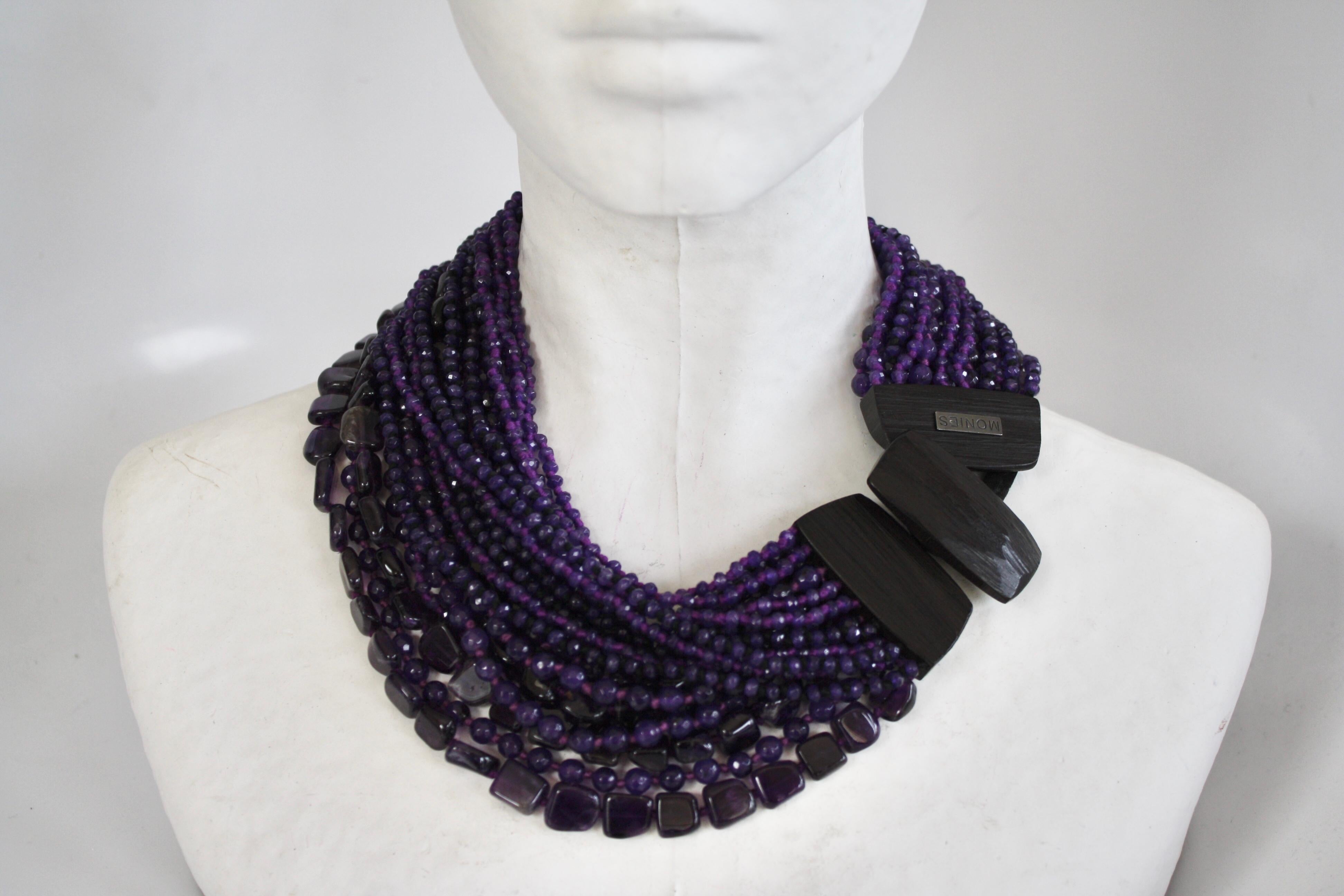 Monies Amethyst and Ebony One of a Kind Necklace In New Condition In Virginia Beach, VA