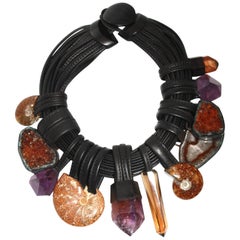 Monies Amethyst, Citrine, Amonite, Ebony, Copper and Leather Necklace