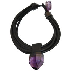 Monies Amethyst, Ebony, and Leather Choker Necklace