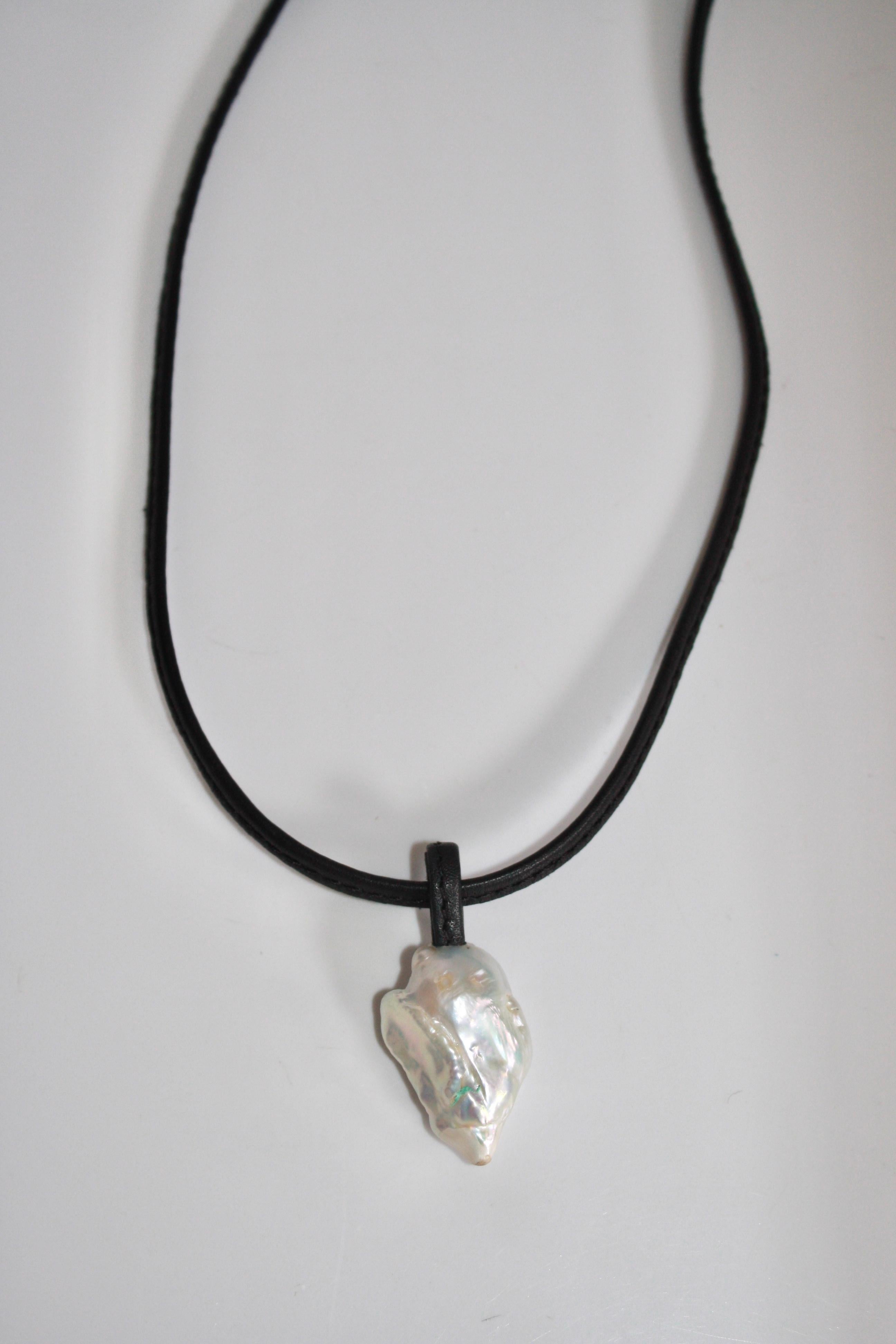 Modern Monies Baroque Pearl and Leather Pendant Necklace