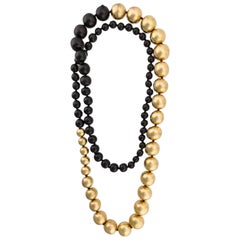 Monies Black and Gold Leaf Wood Bead Necklace