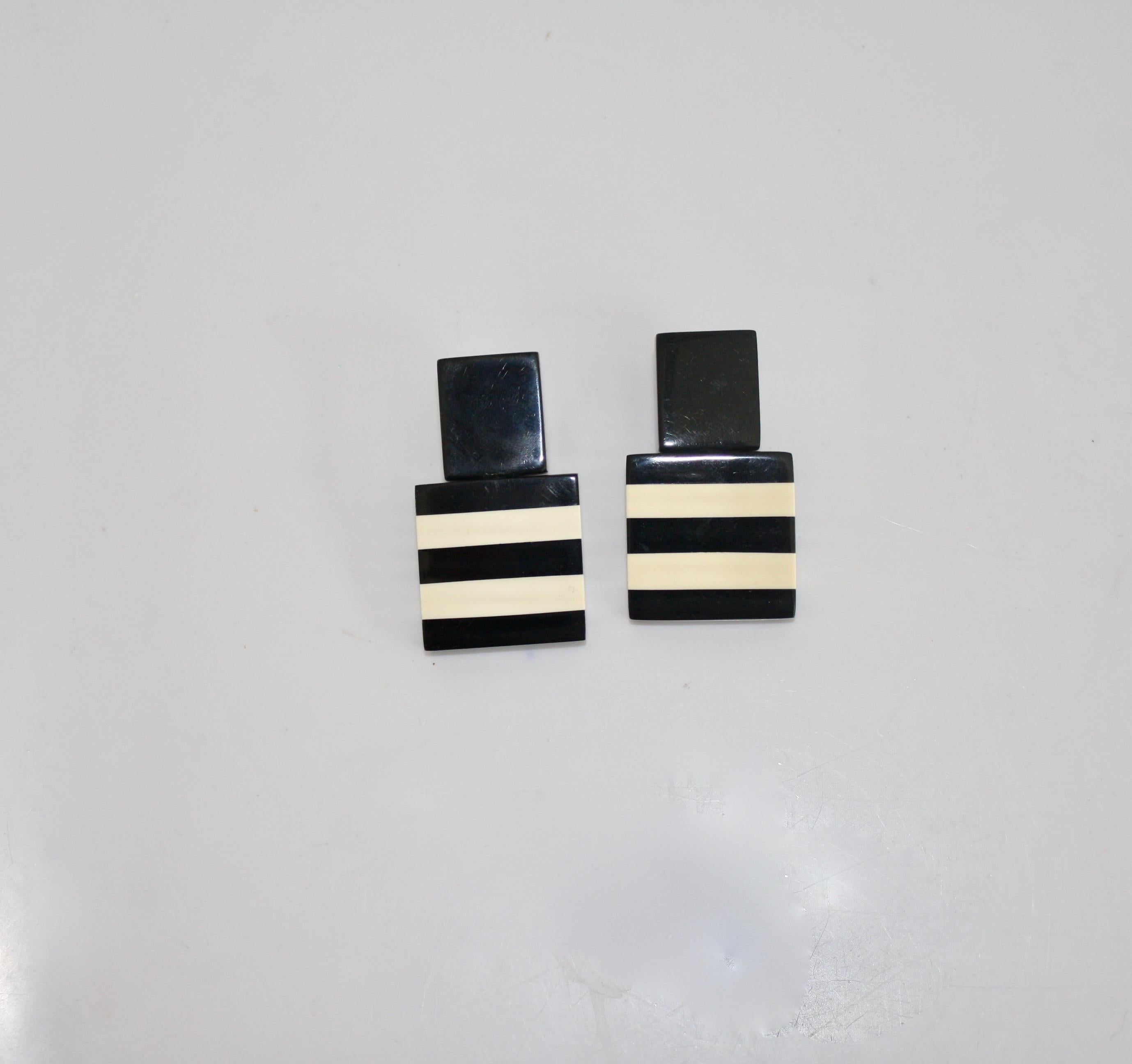 Monies Black and White Stripe Clip Earrings In New Condition In Virginia Beach, VA