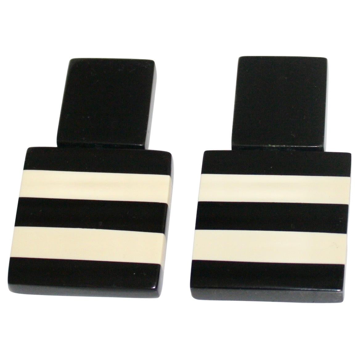 Monies Black and White Stripe Clip Earrings