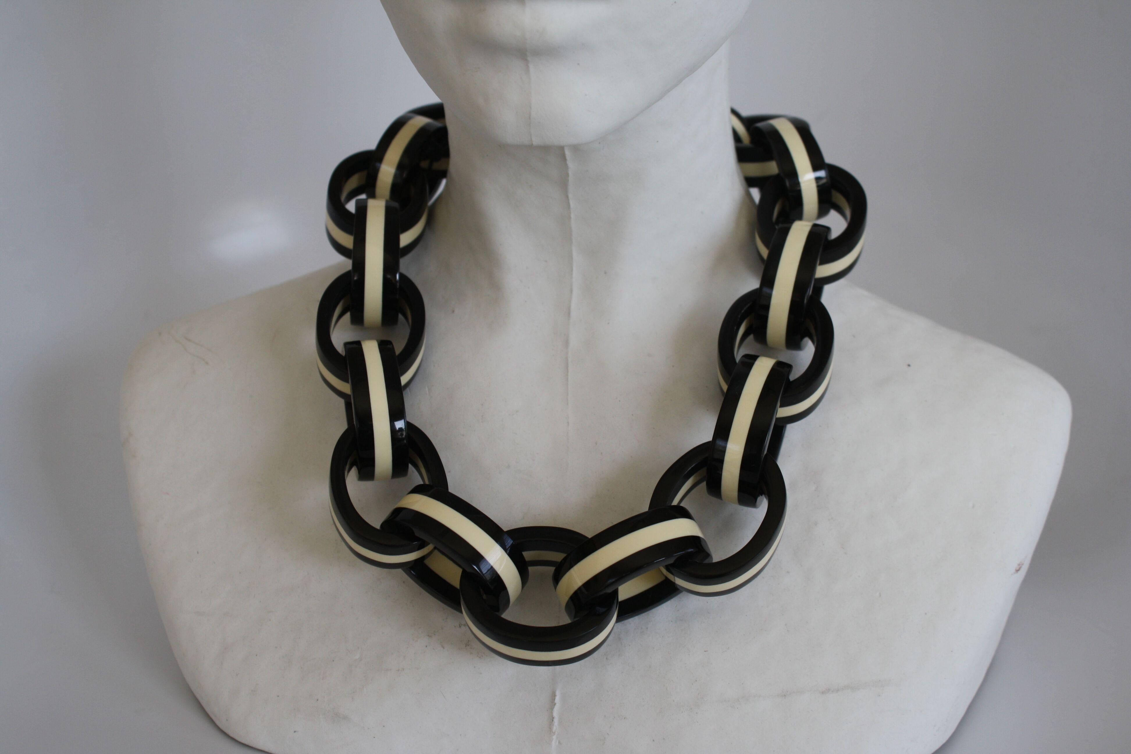 Women's Monies Black and White Stripe Oval Link Necklace