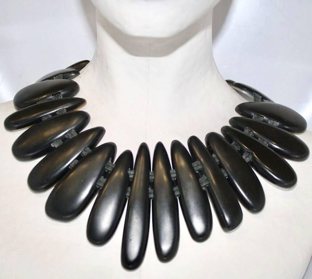 Monies Black Polyester and Mother of Pearl Reversible Choker Necklace 1