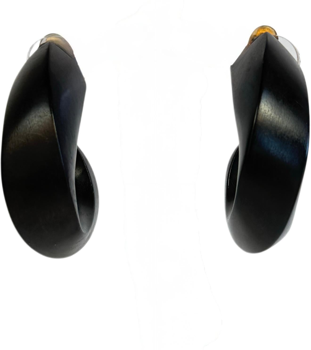 Monies Black Wood Clip-On Earrings 1980s Danish Sculptural 80s Statement Jewelry For Sale 6