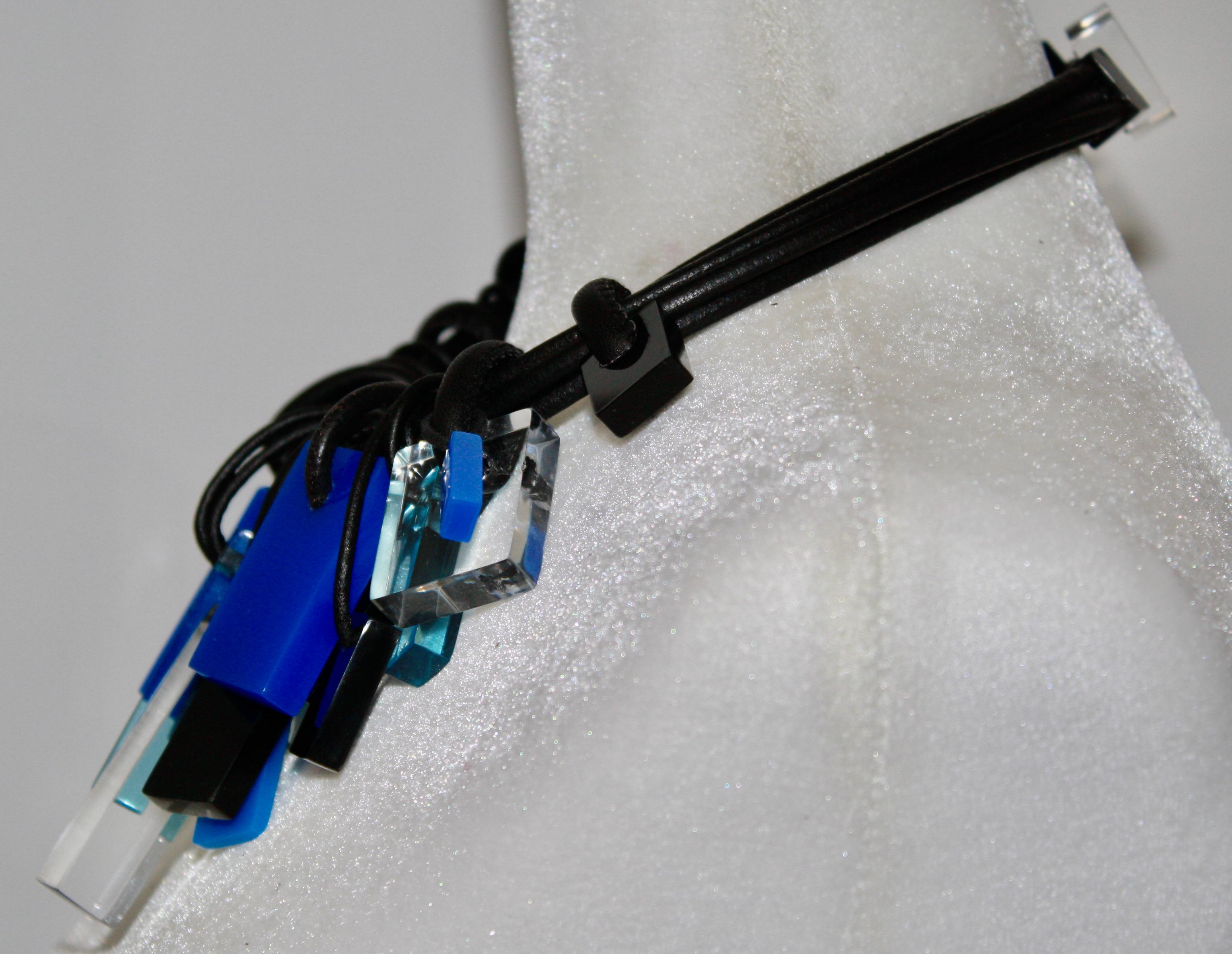 Monies Blue Acrylic, Polyester and Leather Choker 3